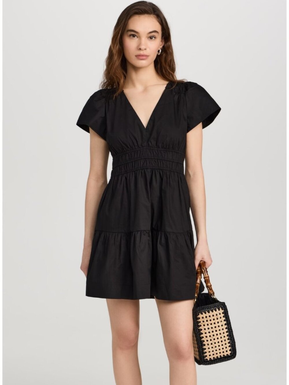 Marea Liz Joy Anna Dress Cotton mini Tiered Skirt in bonita black Large